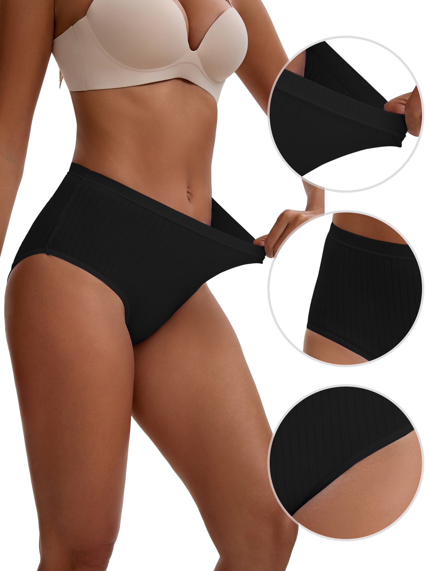 Unique Bargains Women's Cotton High Waist Tummy Control Briefs XL Black