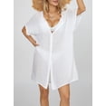 thumbnail image 3 of Biezeib Women Bikini Cover-Ups Solid Color Crew Neck Short Sleeve Button-Down Summer Shirts Mini Beach Dress, 3 of 6