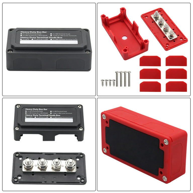  Heavy Duty Bus Bar Box M8 300A with 4 Terminal Studs Power  Distribution Box Block Boating Fishing Battery Switches Busbars 12v-24v Max  48V (Red) : Automotive