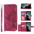 thumbnail image 1 of ELEHOLD for Samsung Galaxy S23 Shoulder Crossbody Wallet Case with Card Slots, Floral Embossed PU Leather Wallet Flip Protective Kickstand Wrist Strap Cover, winered, 1 of 7