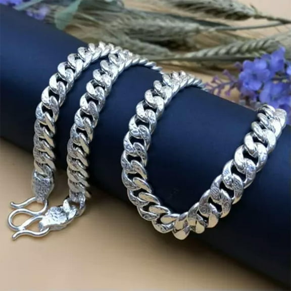 K-KED Pure 999 Fine Silver Chain Men Women 6mm Blessing Solid Cuban Curb Link Chain-46cm/18inch-4.2mm-18-19g