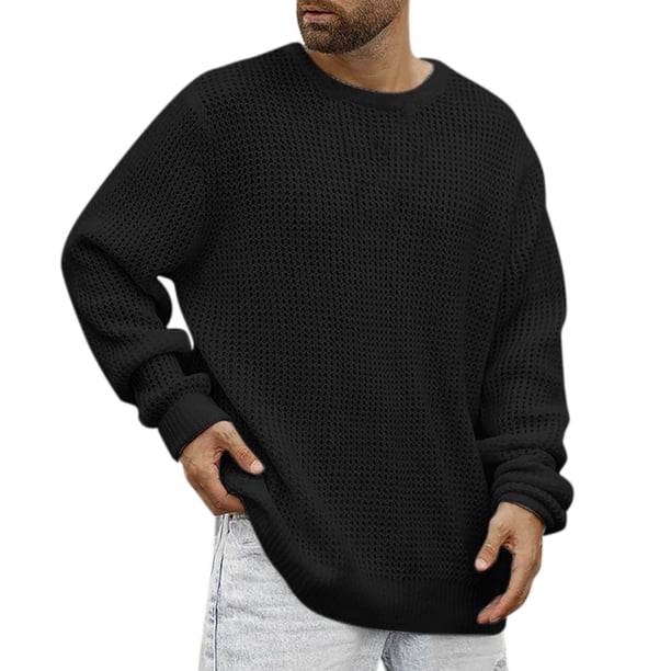 Gibobby Suéter hombre Suéteres para hombres, cuello redondo(Negro,Extra Grande)
