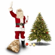 Men's Santa Claus Costume 11PCS. Christmas Velvet Adult Deluxe Santa Suit -M