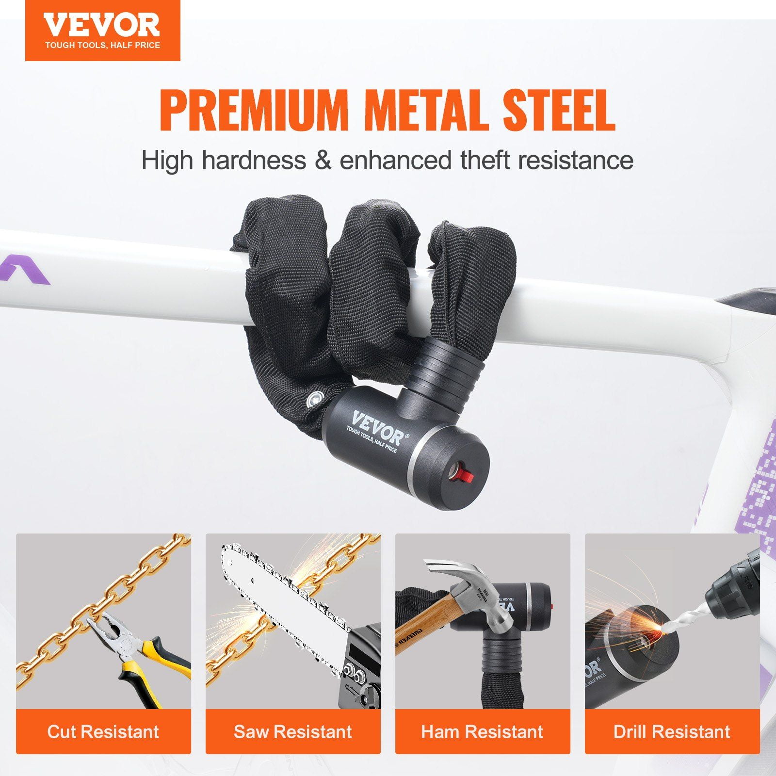 Bike Chain Lock, 3.94 Ft Combination Bicycle Chain Lock with 3 Keys, Heavy Duty Anti-Theft High Security Bike Locks, Perfect for Bike, Motorcycle, Scooter, Bicycle, Door, Fence or Gate, 10mm