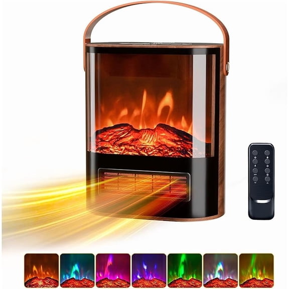 Electric Fireplace Heater for Indoor Use w/Remote & Timer, Portable Fake Fireplace with  Flame Color, Adjustable Temperature, Overheat Protection for Home Living Room Bedroom Office