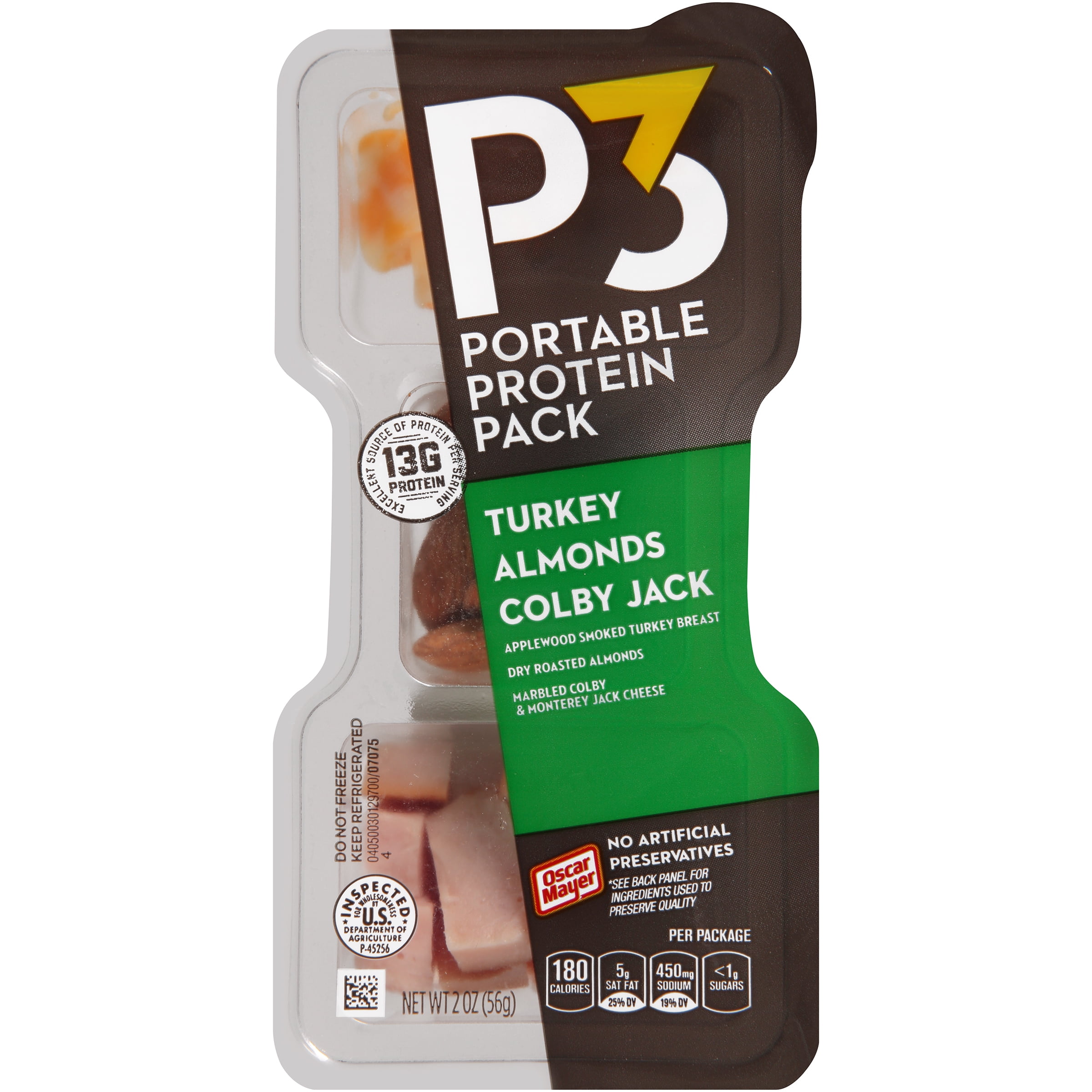 Oscar Mayer P3 Turkey, Colby Jack & Almonds Portable protein Pack 2 oz Tray