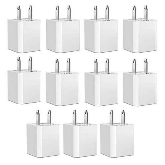 Wall Plug 10-Pack, 1A 5V Single Port Wall Charger USB Power Adapter Cube Block 2-Pin Plugs for Cell Phone, MP3, Bluetooth Speaker Headset and More, White