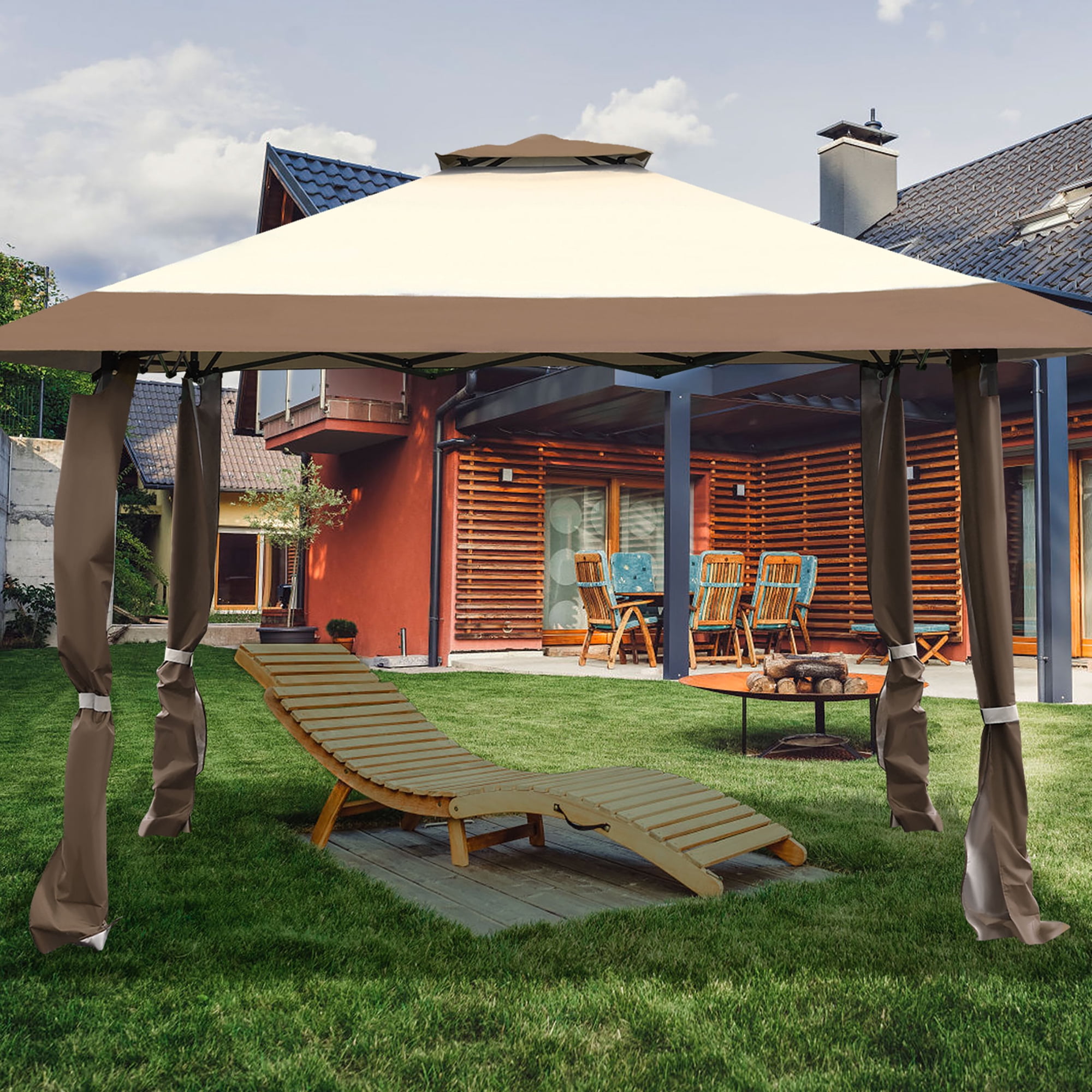 Costway 13’ x 13’ Double Roof Gazebo Canopy, Waterproof Oxford Fabric