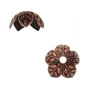 Nunn Design Bead Caps, 9mm Etched Daisy Design, 4 Pieces, Antiqued Copper
