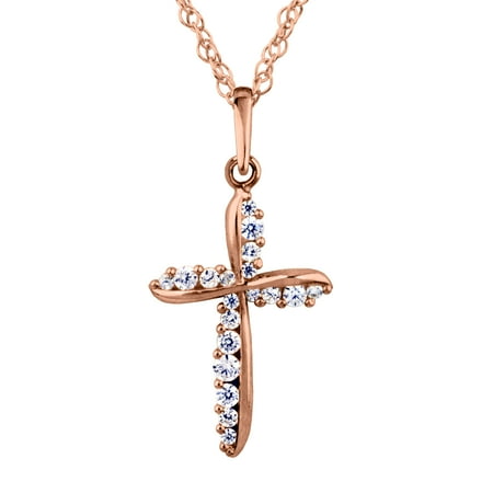 Gold Filler Brilliance Fine Jewelry 10K Rose Gold Cubic Zirconia Cross Pendant w/ 10K 1/20 Gold Filled 16+2
