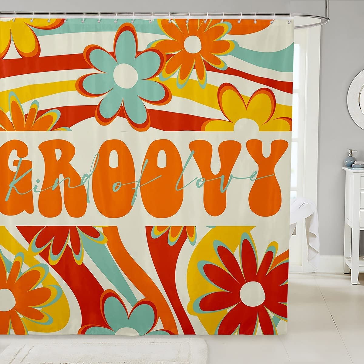 Groovy Style Shower Curtain 72x78,Vintage 60s 70s Flower Doodle ...