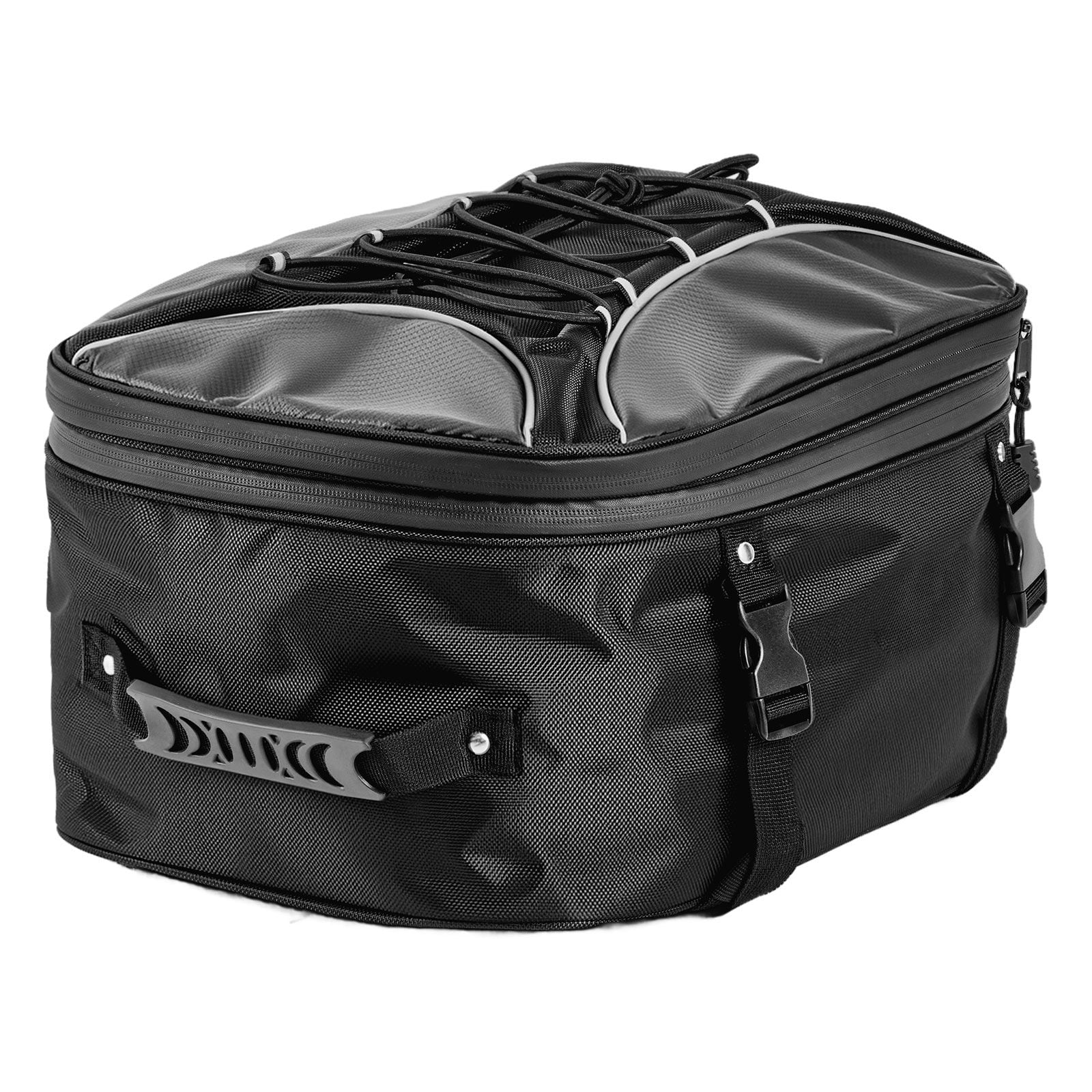 Motorcycle Tail Bag, 22-34 L Expandable Motorcycle Rear Seat Bag with Waterproof Rain Cover, Outdoor Sports Motorbike Luggage Storage Backpack Handbag with Straps, Pocket & Elastic Cord, Black