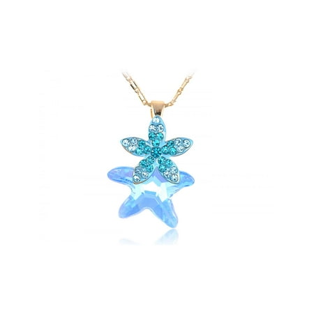 - Aquamarine Light Sapphire Shedding Starfish Crystal Element Necklace