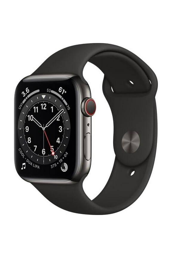 Restored Apple Watch Series 6 40mm GPS + Cellular Graphite Stainless Steel Case with Black Sport Band Like New