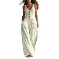 thumbnail image 2 of Womens Wide Leg Flowy Jumpsuits Button Down Sleeveless V Neck Jumpsuit Cargo Pocket Fitted Casual Romper Jumpsuit with Pockets Trendy Outfits Clothes, 2 of 7