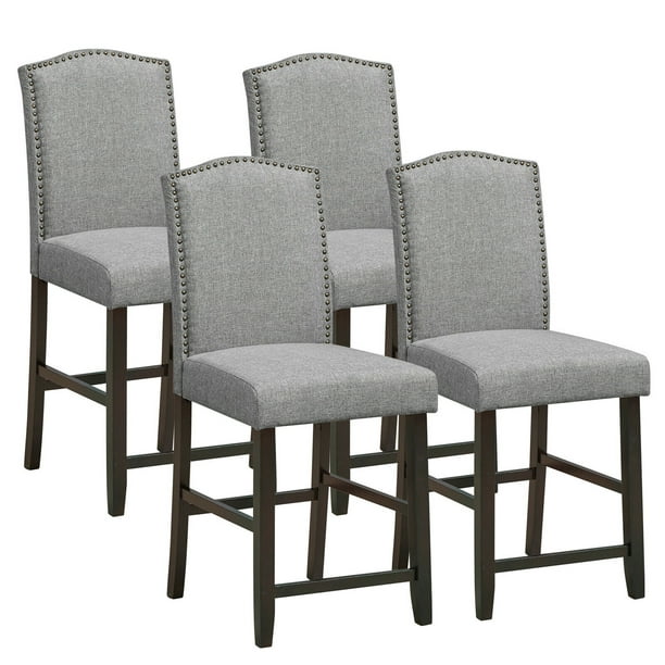 Gymax Set of 4 Fabric Barstools Nail Head Trim Counter Height Dining