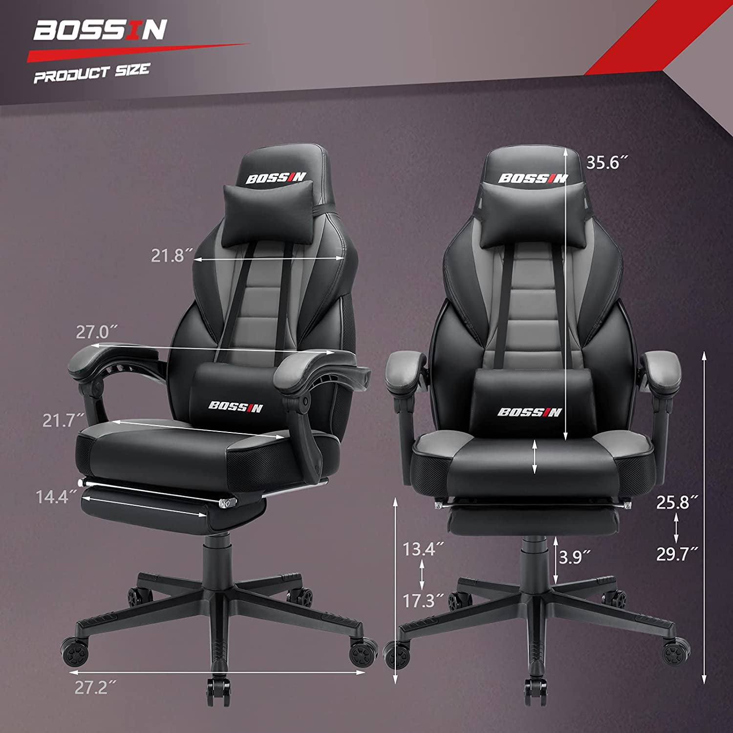 Waleaf Gaming Chair with Footrest, Ergonomic Gamer Chair for Adult with Lumbar Massage