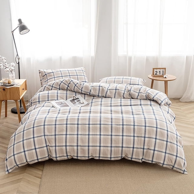 FACE Bedding Juego de Funda Nórdica 3 Piezas 100% Algodón Lavado Funda Nórdica Lino Como