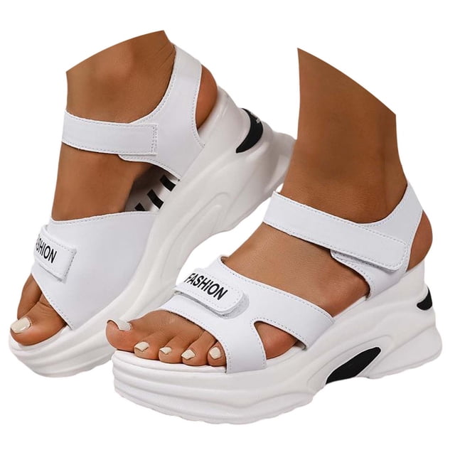 Zmoon Summer Wedge Solid Color Velcro Fish Mouth Waterproof Platform Breathable Large Size Women's Sandals