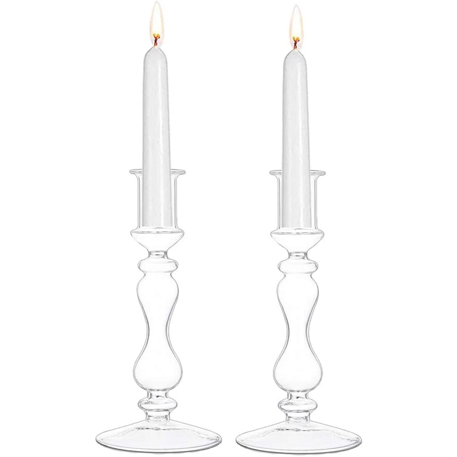 Glass Taper Candle Holders 2Pcs Wide Base Candlestick Holder Table Decorations Fits 2cm Taper Candles Indoor Outdoor for Wedding Party Dinning