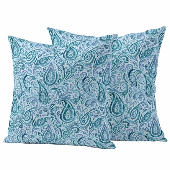 Light Blue Teal Outdoor Waterproof Pillow Covers, Retro Botanical Abstract Art Decorative Square Throw Pillowcase Sofa Cushion Sham for Patio/Couch/Chair, 24"x24" 2 Pack