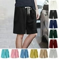 thumbnail image 2 of Maean Women's Casual Shorts Cotton Elastic High Waisted Drawstring Comfy Straight Wide Legged Short Pants, 2 of 7