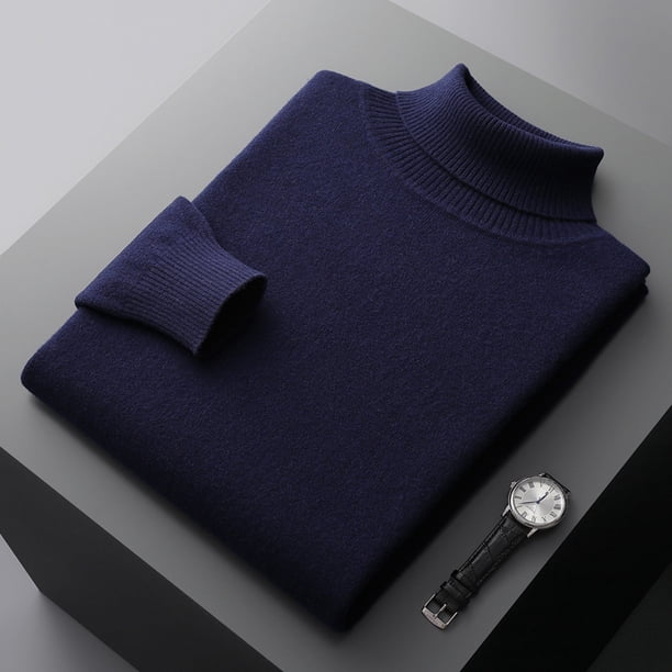 Suéter de lana de otoño e invierno, suéter de cachemira de cuello alto para hombre, suéter holgado de talla grande, suéter informal, camisa de base de cuello alto
