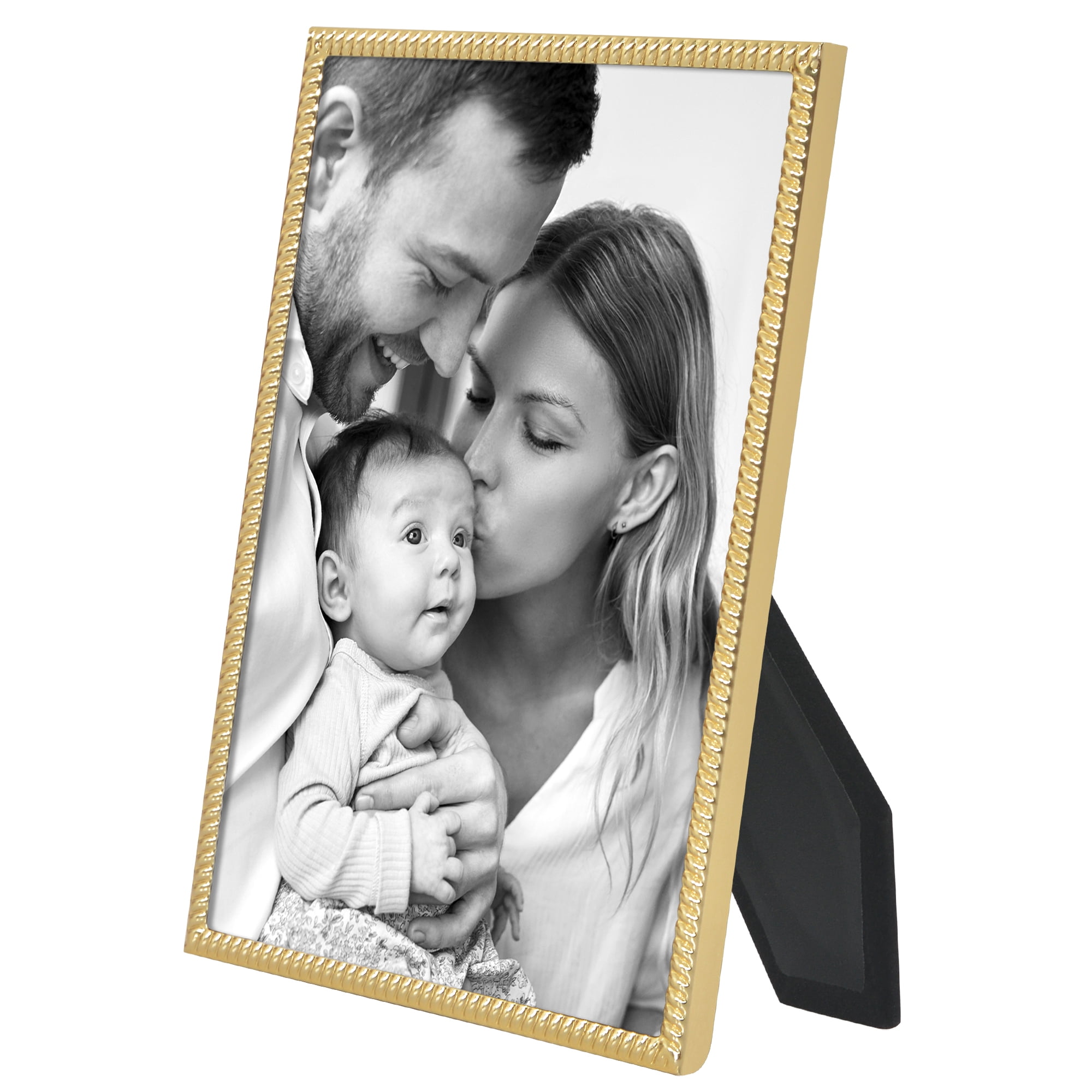 Americanflat 5x7 Picture Frame with Shatter-Resistant Glass Metal Rope Style Textured Detailing Modern - Gold