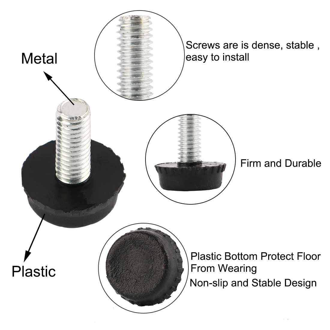 Uxcell M6 X 13 X 20mm Furniture Glide Leveling Feet Adjustable Leveler Floor Protector For Chair Sofa Leg 12 Pack