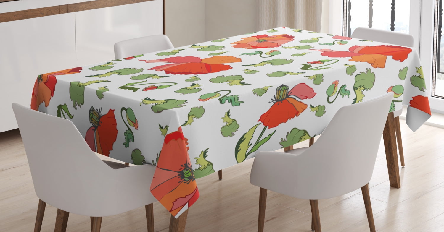LUXURY RED POPPIES SCRIPTION POPPY FLOWERS WHITE PVC PLASTIC VINYL TABLE CLOTH 