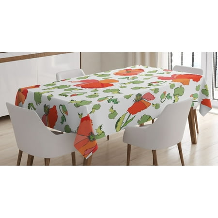 

Poppy Tablecloth Blooming Poppies Buds and Green Leaves Scattered on White Backdrop Rectangular Table Cover for Dining Room Kitchen 60 X 84 Inches Vermilion Green and Coral by Ambesonne