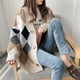 thumbnail image 3 of Suéter tipo cárdigan de hada de estilo coreano para mujer, suéter de punto grueso, holgado, estilo perezoso, con parte superior súper llamativa, 3 of 6