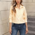 thumbnail image 2 of larppty Women's Button Down Shirts Casual Long Sleeve Stylish Collared V Neck Work Office Blouses Tops (Yellow, M), 2 of 7