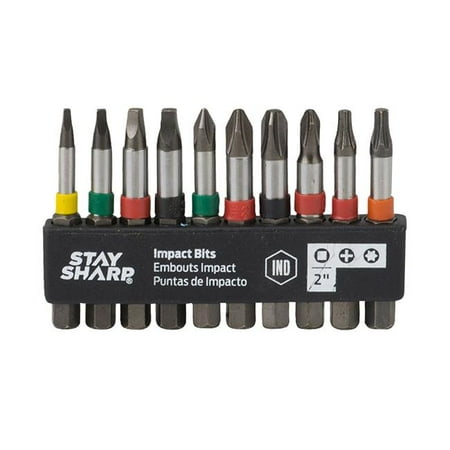 

Stay Sharp 98096 2 in. Assorted Impact Bit Clip Square Recess Phillips & Torx Industrial Screwdriver Bit - Recyclable - 10 Piece