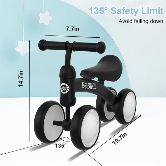 Bike for 12-36 Months, 4 Wheels No Pedal Toddler Bike with Safety Design