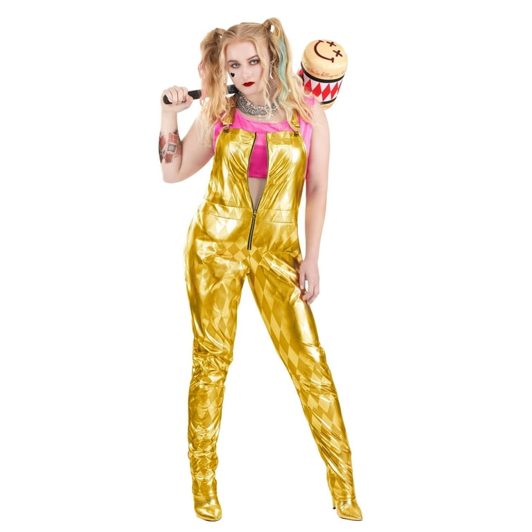 Women s Plus Size Harley Quinn Gold Overalls Costume Walmart