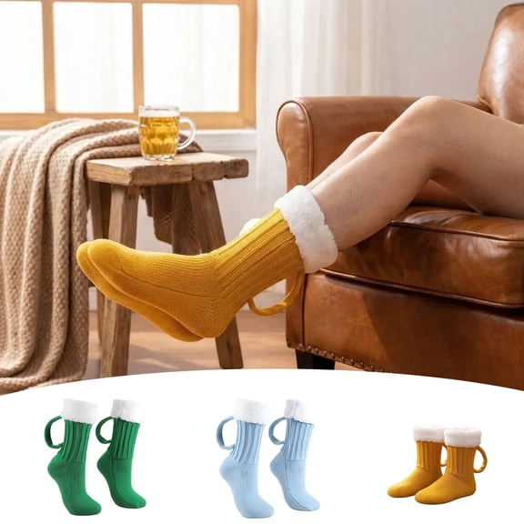 Beer Mug Socks with Handles, Funny Novelty Beer Stein Socks for Men and Women, Christmas Party Gift, 1 Pair
