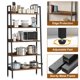 thumbnail image 5 of 5 niveles narrow oficina en casa book estante - rustic brown abiertos estantes almacenamiento organizer, 67 in de altura wood estante de libros con metal frame dormitorio, kitchen, sala de estar, 5 of 7