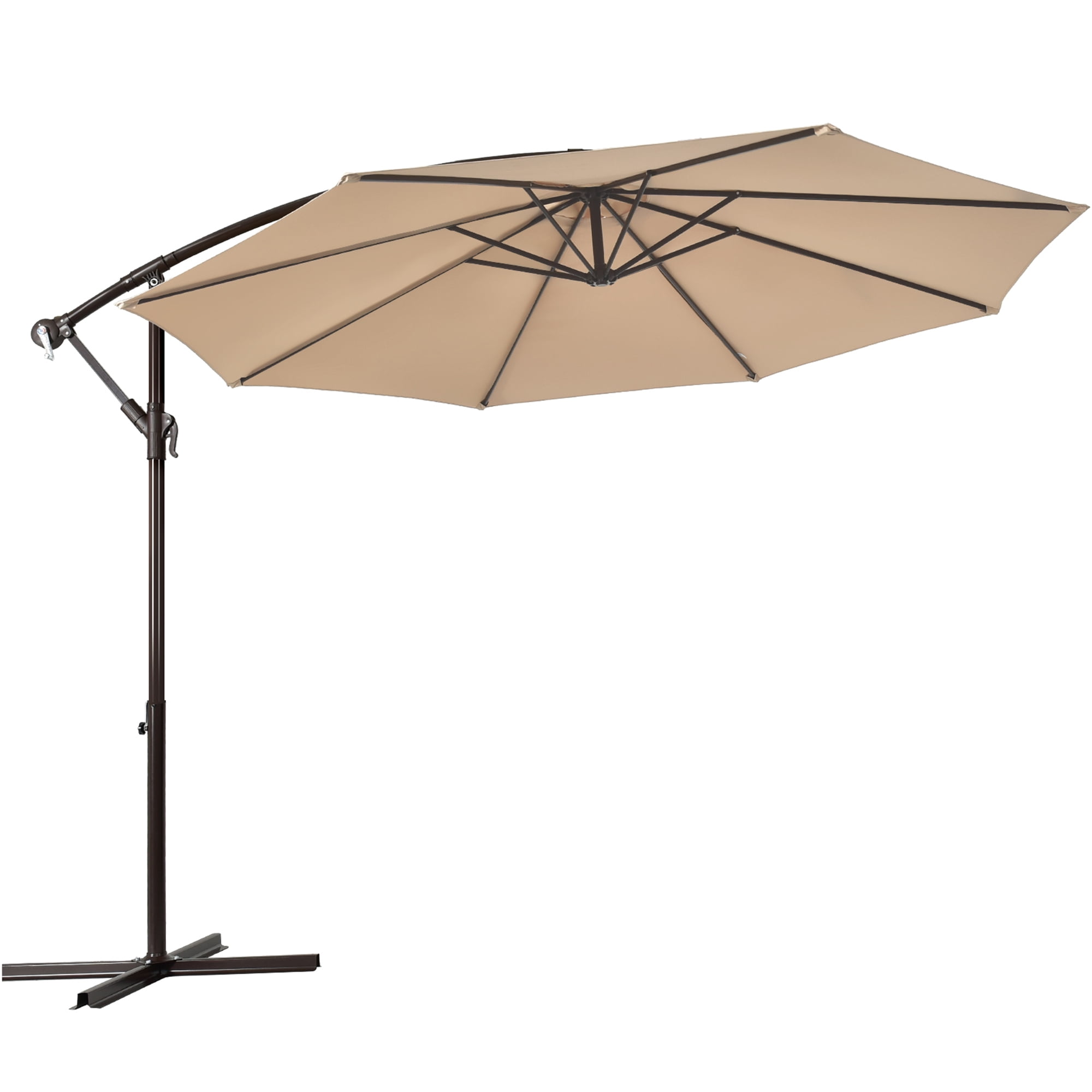 Gymax 10 ft Patio Cantilever Offset Umbrella Yard Garden Outdoor w/ 8 Ribs Beige