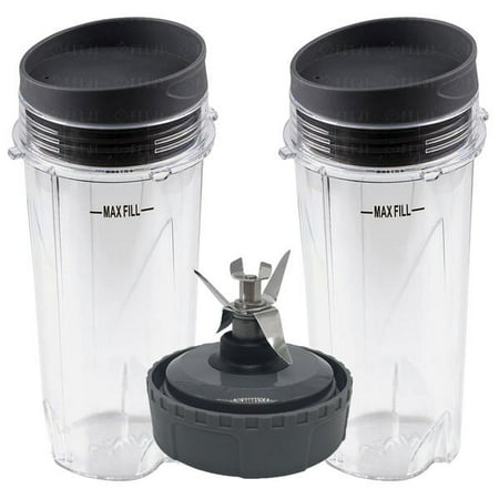 2 Nutri Ninja 16oz Cups with Lids and 1 Extractor Blade Model 303KKU 305KKU 307KKU for BL660 BL663 BL663CO BL665Q BL740 BL780 BL810 BL820