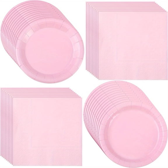 200 Pcs Pink Party Supplies 50 9 Inch Plates 50 7 Inch Plate 100 Disposable Paper Luncheon Napkins Pink Dinner for Wedding BBQ Picnic Birthday Party