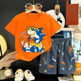 thumbnail image 2 of Ulanda Kids Toddler Boy Clothes Outfits Bear Print Tee + Plaid Shorts 2 Pieces Summer Shorts Set (Orange, 7-8 Years), 2 of 4