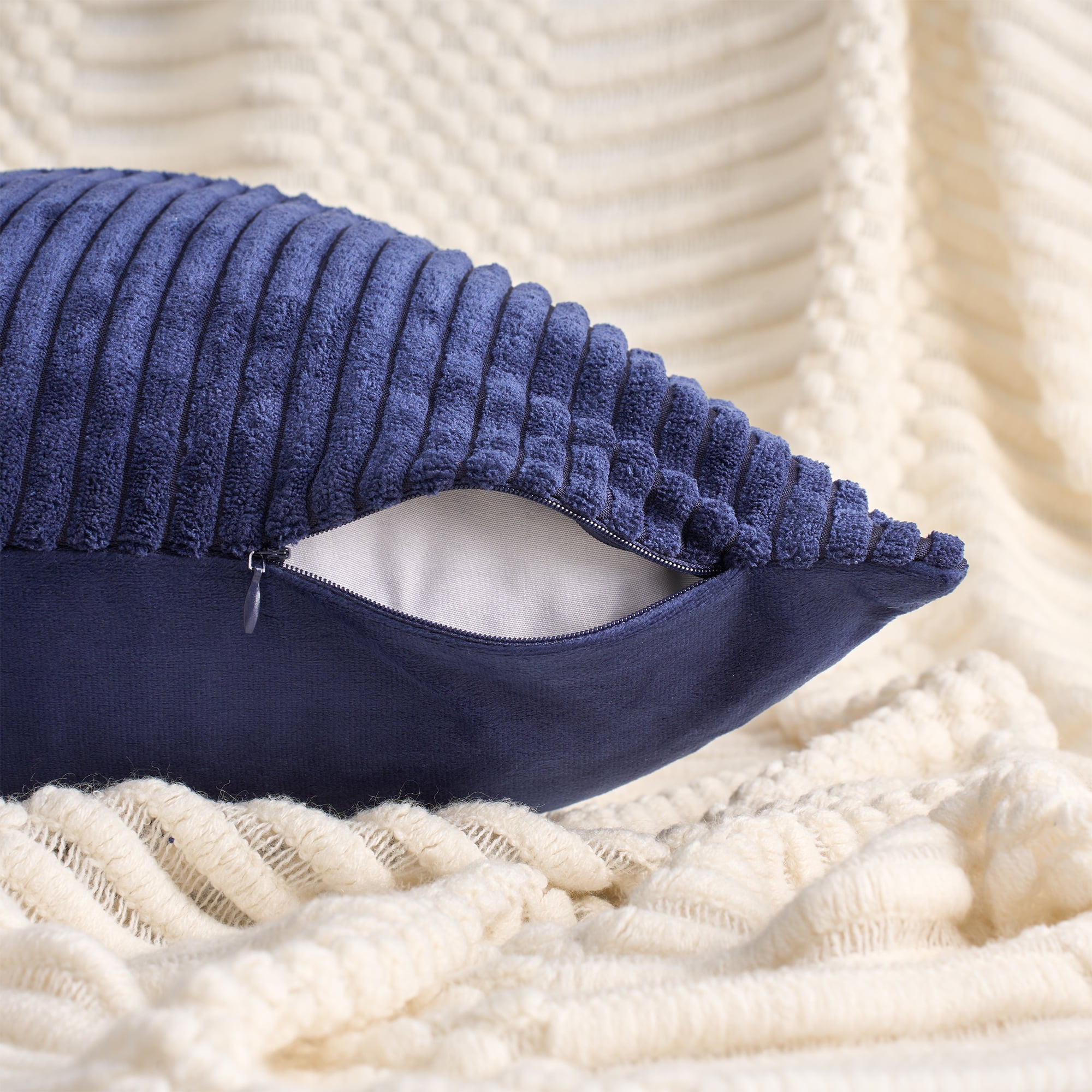 Unique Bargains Solid Corduroy Throw Pillow Covers Set of 2 Navy Blue 18" x 18"