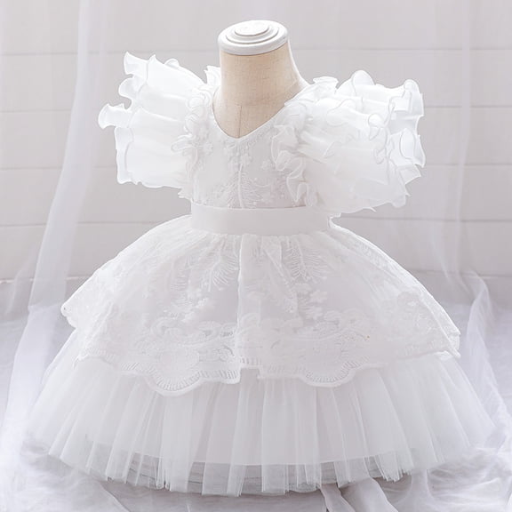 WSMEA Dresses for Girls Fancy Fly Sleeve Lace Embroidery Pageant Gown Party Evening Wedding Sun Dress