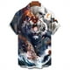 thumbnail image 4 of Camisa hawaiana con estampado de tigre en 3D para hombre, camisa informal de manga corta con estampado de bestia feroz, blusa holgada de calle, 4 of 5