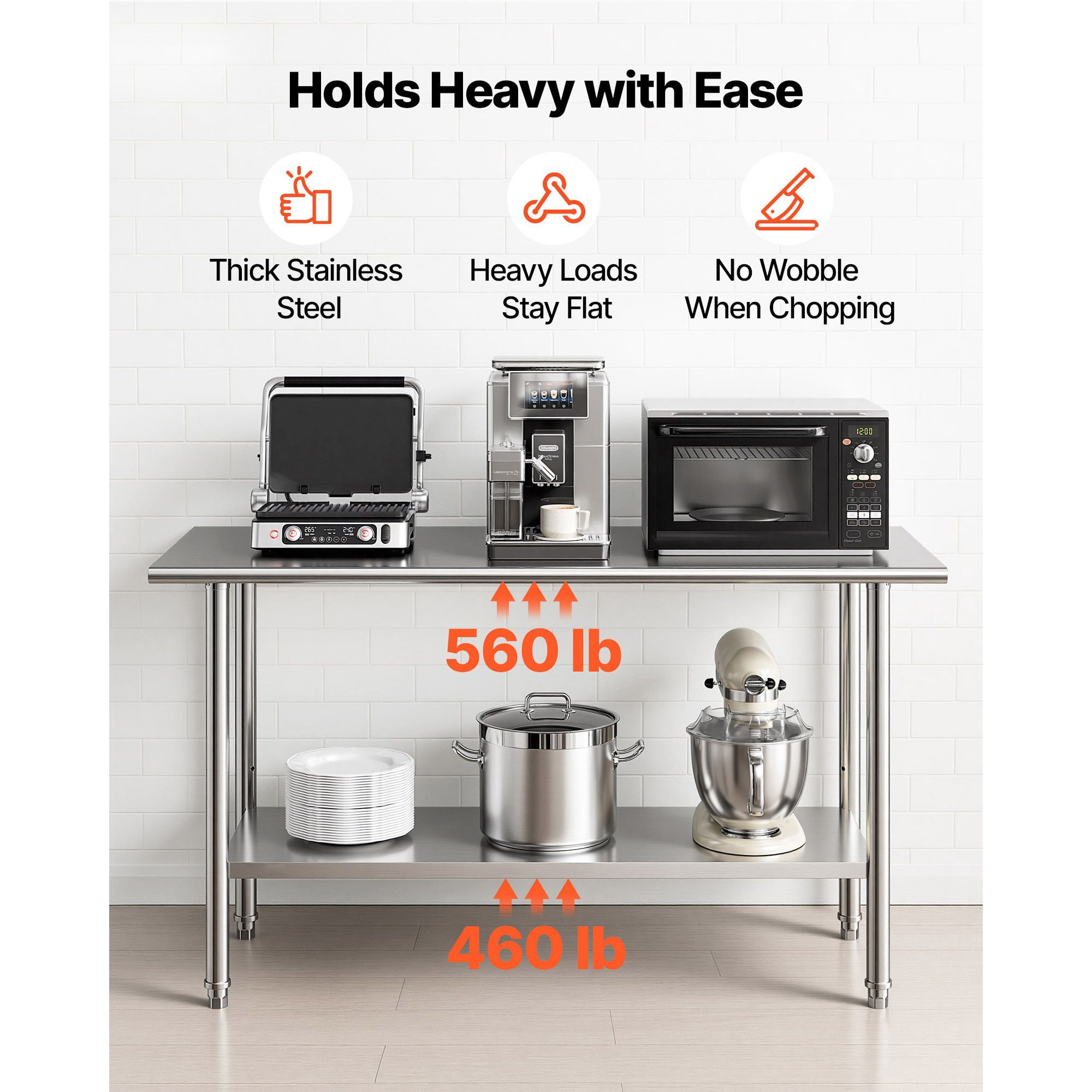 Stainless Steel Work Table, 24x60 Inch Food Prep Table, Commercial Kitchen Workstation with Adjustable Undershelf, Metal Heavy Duty Utility Worktable, for Restaurant Home Hotel Garage Outdoor