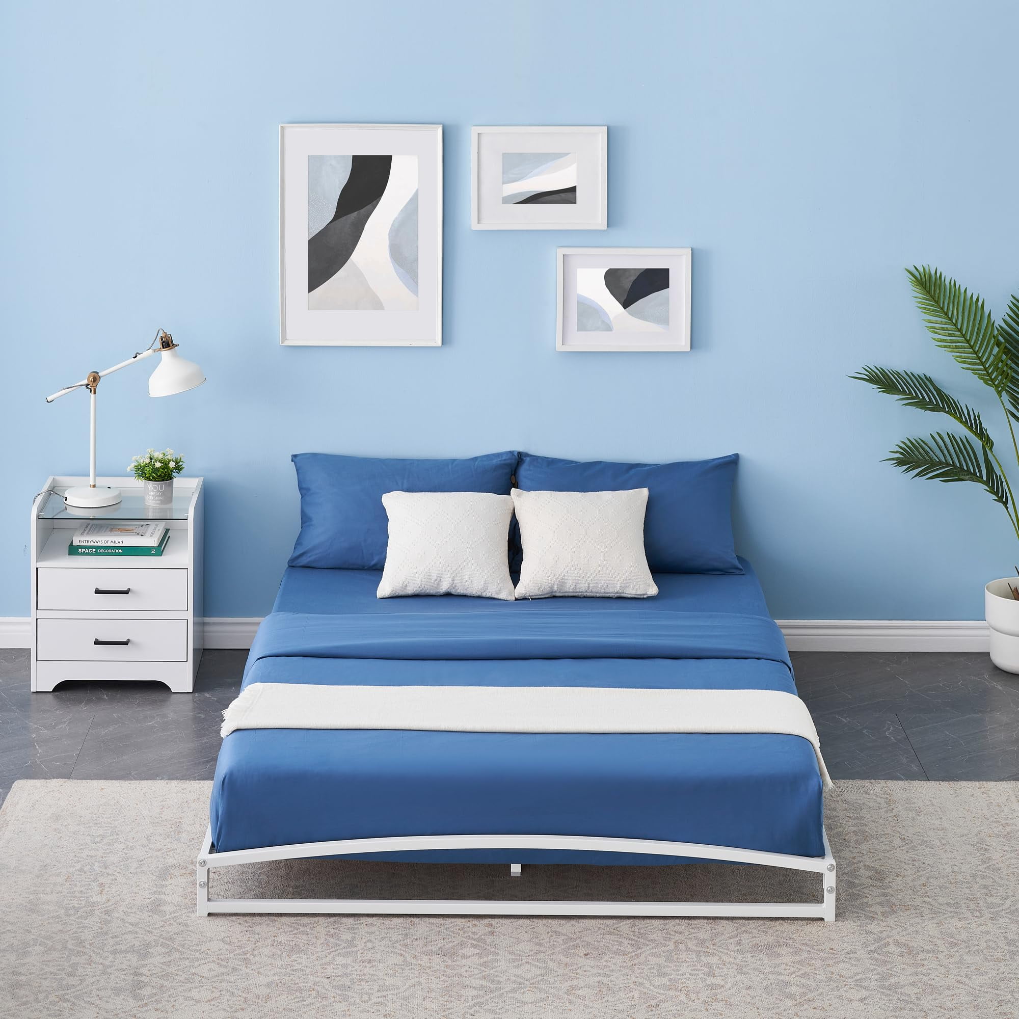 Full/Queen/King Bed Frame Low Profile, 6 Inches Metal King Size Platform Bed Frame, Mattress Foundation, No Box Spring Needed