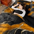 thumbnail image 4 of Homewish Chic Abstarct Ombre Twin Bedding Sets 7-Piece, Black Orange Fashion Marble Bedding Comforter Set, Teens Kids Adult Men Women Reversible Sheet Sets, Luxury Bedroom Decor, 4 of 7