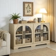 thumbnail image 3 of Leovanni 55" Sideboard Cabinet with Glass Doors, Wood Buffet Cabinet with Adjustable Shelves and Cable Management, Storage Console for Dining Room, Living Room, Entryway, Natural, 3 of 10