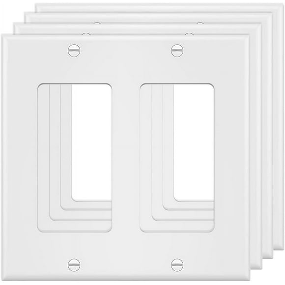 2-Gang Switch Outlet Wall Plate Cover Double Decora Electrical Faceplate for Light Switches, Smart Switch,Dimmers, GFCI, Receptacle, USB Outlet, White (4-Pack) White 4 Pack